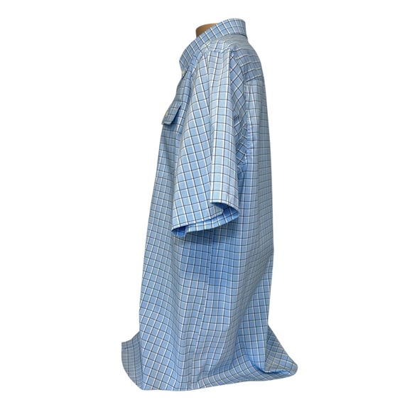 Duluth Trading Shirt Men's LARGE Button Down Short Sleeve Blue Plaid Relaxed Fit - Picture 5 of 8